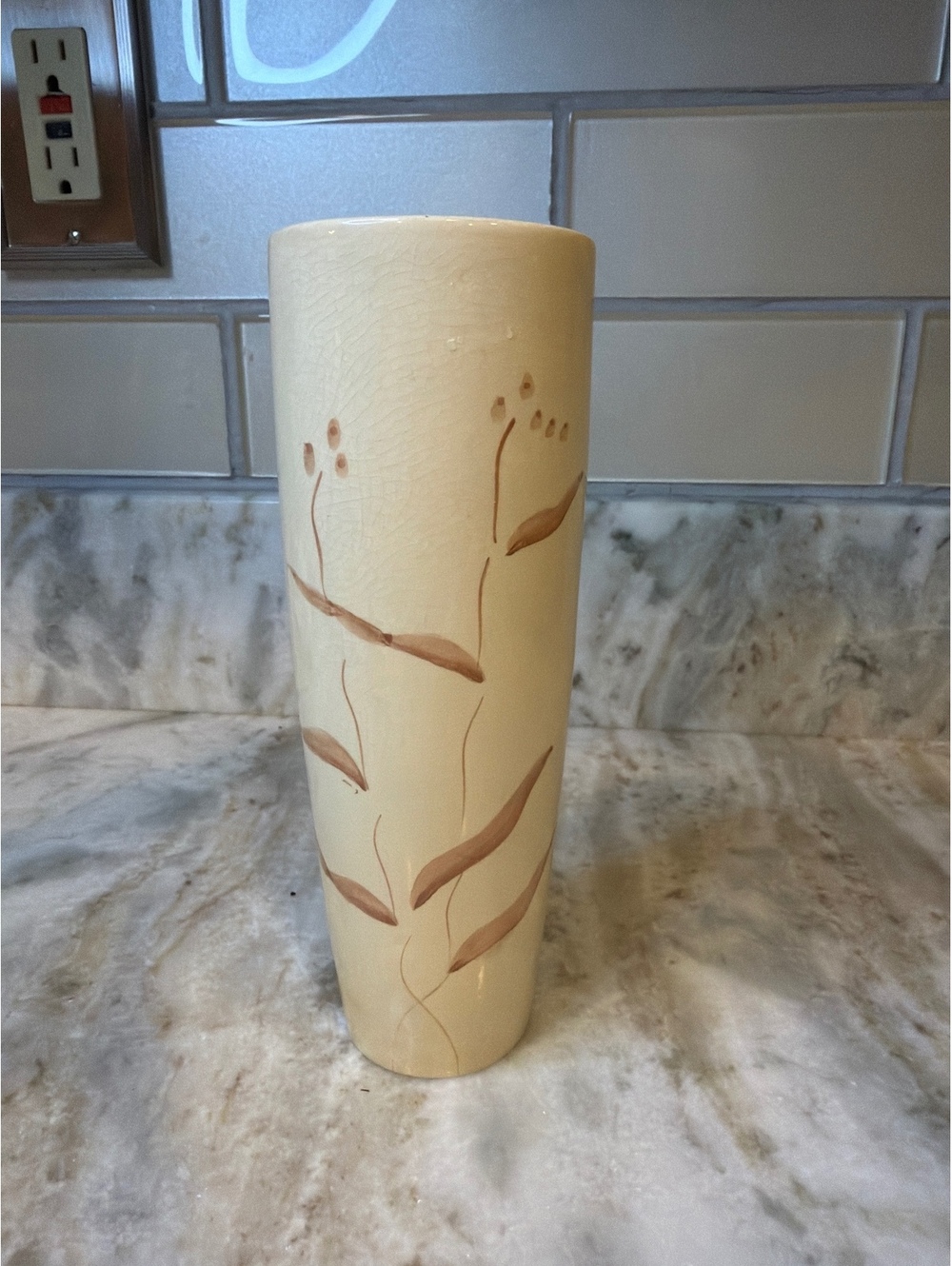 Vintage St Clement France Ceramic Cylinder Vase 7.5”